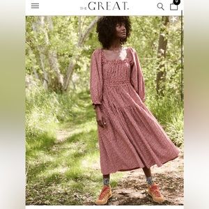 The Reunion Dress by The Great in red laurel leaf print in size 1